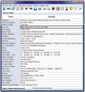 System Spec Screenshot
