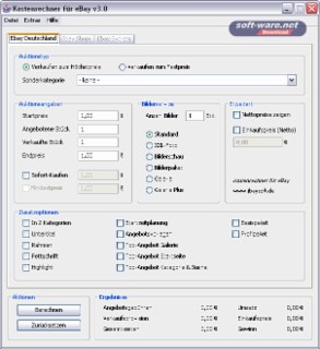 Kosten für eBay Screenshot