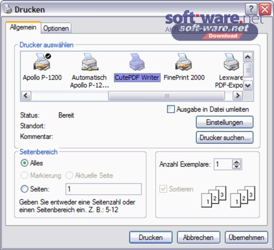 CutePDF Writer - Download (Windows / Deutsch) bei SOFT-WARE.NET